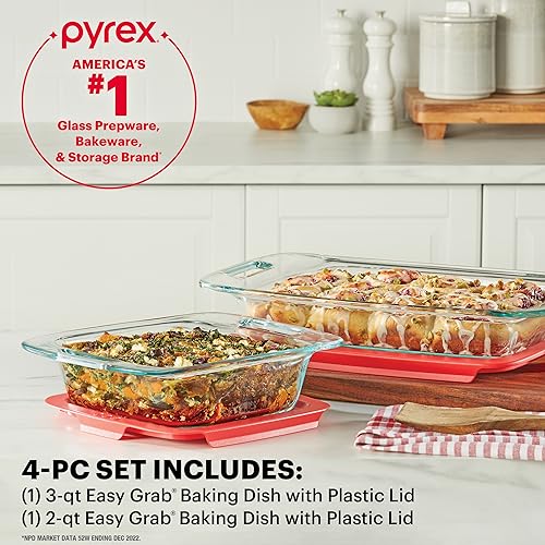 Pyrex 1149535 Easy Grab 2-Pack Glass Baking Dish Set (2Qt, 3Qt) With Snug Fit Locking Bpa-Free Lids, Rectangular Bakeware Set thumb #4