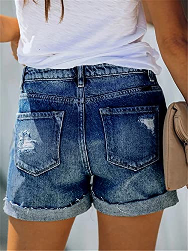Image of Angerella Denim Shorts for Women Mid Rise Ripped Jean Shorts Stretchy Folded Hem Hot Short Jeans