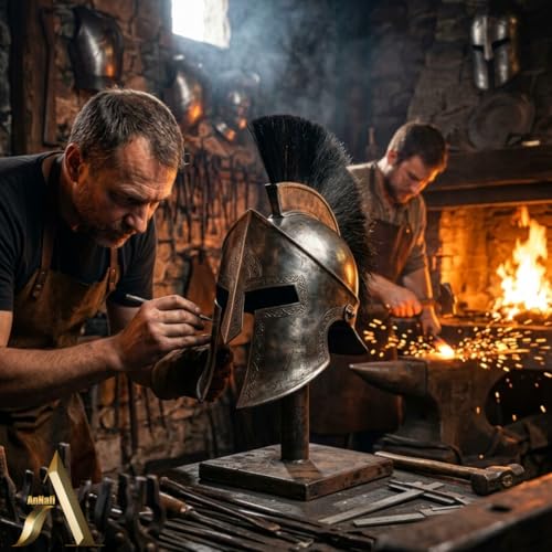 Image of AnNafi Medieval Greek Spartan Helmet 300 Movie King Leonidas Roman Helmet Black Finish w Red /Black Plume | Legions Helmets
