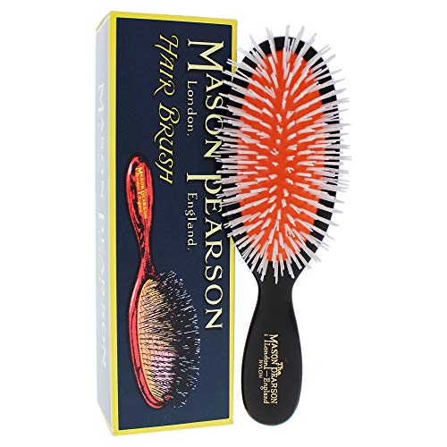 Mason Pearson N4 Small Pocket Size Nylon Tufts Thick Hair Brush Boxed, Gift Schwarz Cover