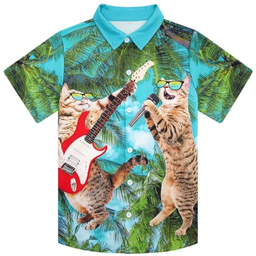 Image of uideazone Boys Novelty Print Short Sleeve Button Down Hawaiian Shirt 5-14Y