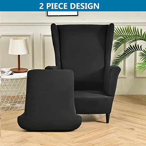 HZDHCLH Wingback Chair Covers 2 Piece With Arms Fashionable Elastic Sofa Protective Chair Cover Furniture Protection Chair Cover Suitable For Armchair Living Room Bedroom Hotel (black) - Image 2