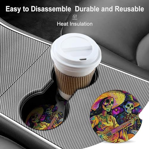 4PCS Posavasos para Carro con Calavera Mexicana 2.56 pulg miniatura 4