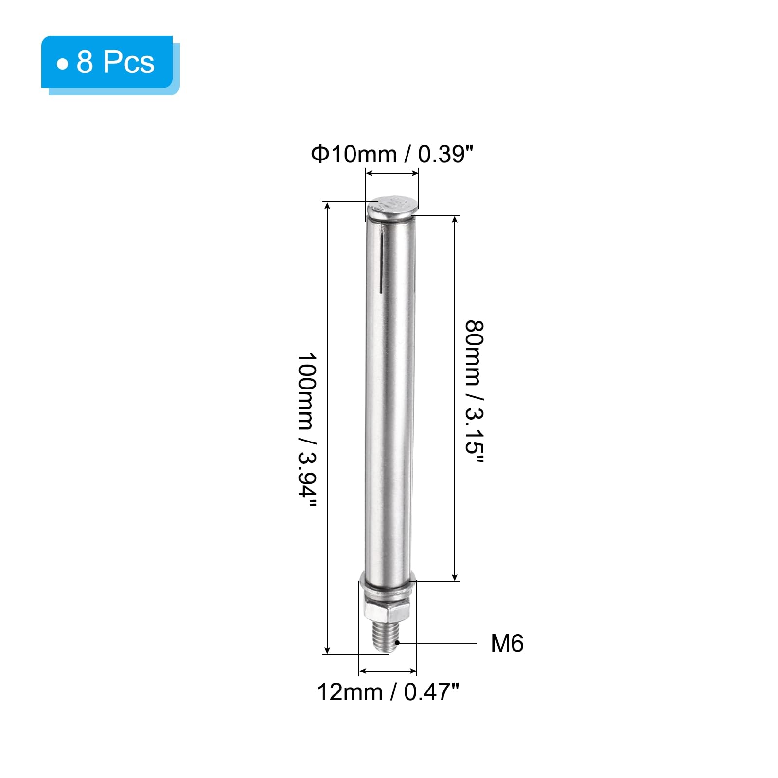 PATIKIL M6 x 100mm Expansion Bolts - Image 2
