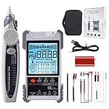 2in1 Network Cable Tester & Digital Multimeter, LCD Display Multifunction Ethernet Wire Tracer with PoE & NCV & Lamp for CAT5 CAT6, Probe Toner Length Measuring Voltage Tester Tool for Home Repair