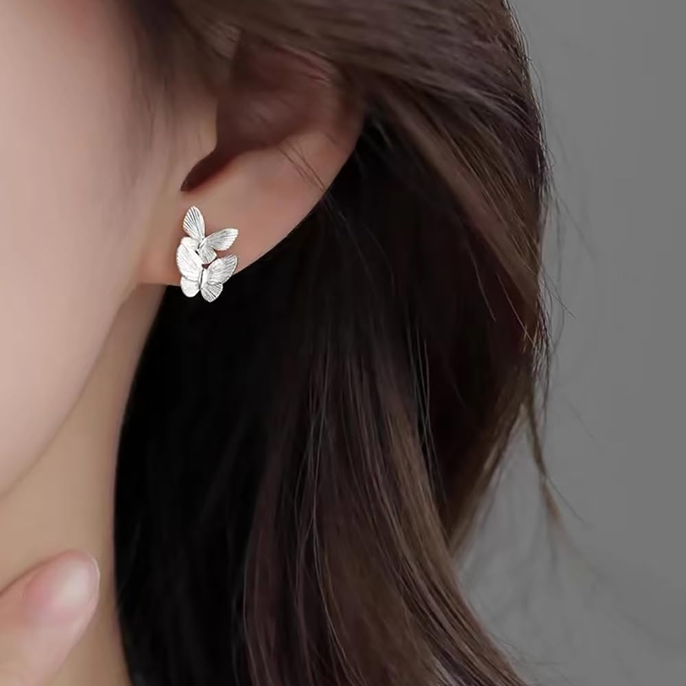 Butterfly Stud Earrings for Women Teens 925 Sterling Silver Butterfly Post Stud Earrings Screw Backs Hypoallergenic - Image 3