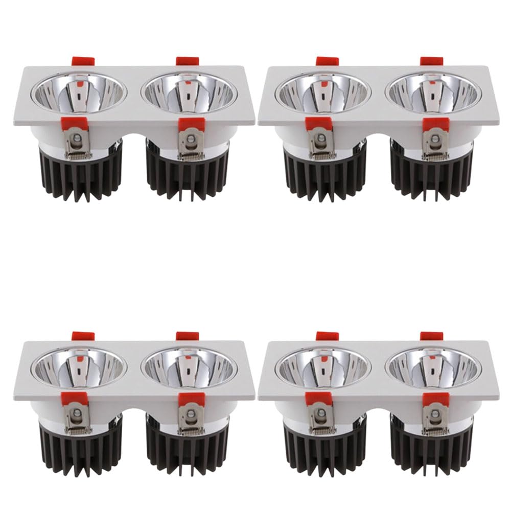 JKJZSALJ Square Double Head Led Set Of 4,Recessed Rectangular Spotlight Cob Adjustable Gimbal Retrofit Spotlight Glare Dimmable Spot Lights Led Recessed Light Fixtures,Silver