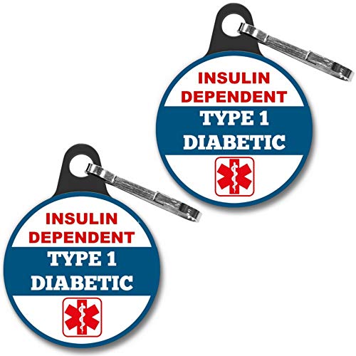 Insulin Dependent Type 1 Diabetic Medical Alert Tag 2pcs Zipper Pull Charm 1.25 inches for Bag, Backpack