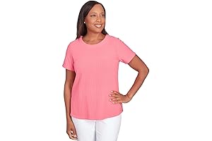 Alfred Dunner Women's Classics Brights Solid Texture Split Shirttail Tee