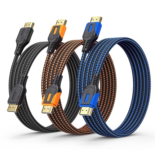 Image of 4K HDMI 2.0 Cable, 6FT, 3-Pack, 18Gbps, Tri-Color | Perfect for Living rRoom TV and Gaming, Braided Nylon, 4K@60Hz, 2K@240Hz. ARC, HDR10, Dolby, HDCP2.2, For PS5, Xbox, PC