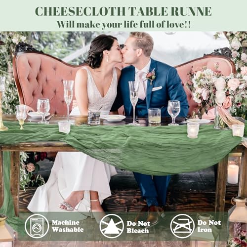 MUUKAIII 6 Stück Tischläufer Salbeigrün 90x300 cm käsetuch tischläufer Eukalyptus Grün Musselin tischläufer Boho Hochzeit für Hochzeitsdeko, Tischdeko Geburtstag, Babyparty