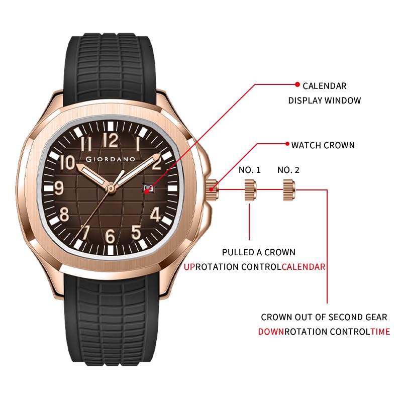 Image of GIORDANO Analog Watch for Men - Textured Dial, Stainless Steel Strap, Date Display, Quartz Movement, Water Resistant