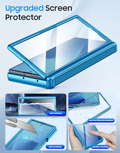 Image of for Samsung Galaxy Z Fold 7 Case with Card Holder RFID Blocking, Built in Slide Lens Cover & Hinge Protection & Screen Protector, Shockproof Wallet Case for Z Fold 7 (Lake Blue)