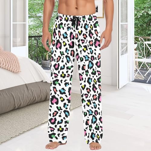 Mens Cotton Pajama Pants Leopard Skin White Sleepwear Pj Bottoms Lightweight Lounge Pants S-XXL4