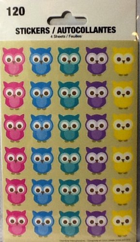 Owl Stickers ~ 4 Sheets ~ 5 Colors of Adorable Owls ~ 120 Stickers ~ Hoot & Howl