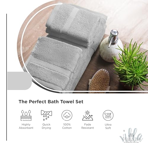 Image of 10-Piece 100% Cotton Towel Set, 2 Bath Towels, 4 Hand Towels, 4 Wash Cloth, Quick-Dry, Silver