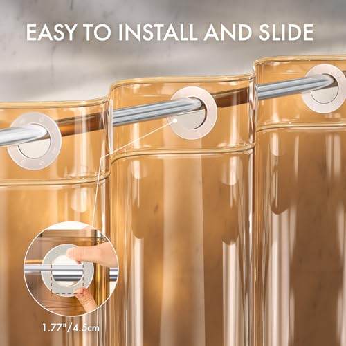 Image of AmazerBath No Hook Shower Curtain and Liner 3-in-1, 8G Luxury Heavy Duty Clear Orange No Hook Shower Curtain Liner, 72x75 Cute EVA Bathroom Weighted Plastic Shower Curtain with 3 Heavyweight Stones