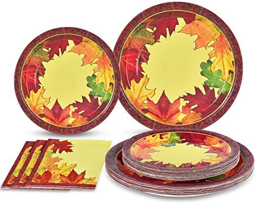 Homlouue 200 PCS Thanksgiving Plates and Napkins Fall Leaves Paper Plates Thanksgiving Decorations Party Supplies for 50 Guests Includes 50 Dinner Plates 50 Dessert Plates 100 Napkins