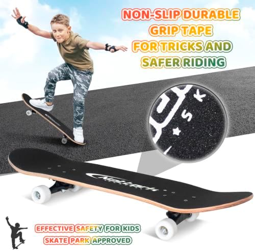 Nattork 78.7cm(31인치) 컴플리트 스케이트보드, 초보자를 위한 표준 스케이트보드, 나무 9겹 캐나다 단풍나무 트릭 스케이트 보드 남아 여아 청소년 성인용 — 사진 3