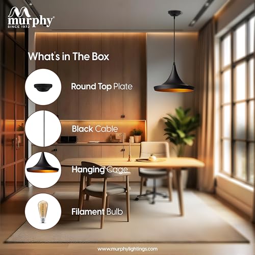 Image of Murphy Metal Tulip Shape Black Hanging Pendant Ceiling Light Lamp for Living Room, Bedroom, Kitchen, Balcony (Bulb Included), Pack of 3