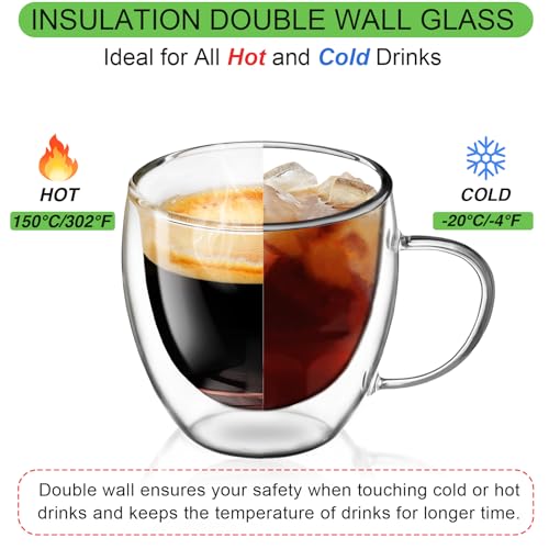 Espresso Cups Set of 4, 8.5oz Double Walled Glass Coffee Cups with Handles - image 2