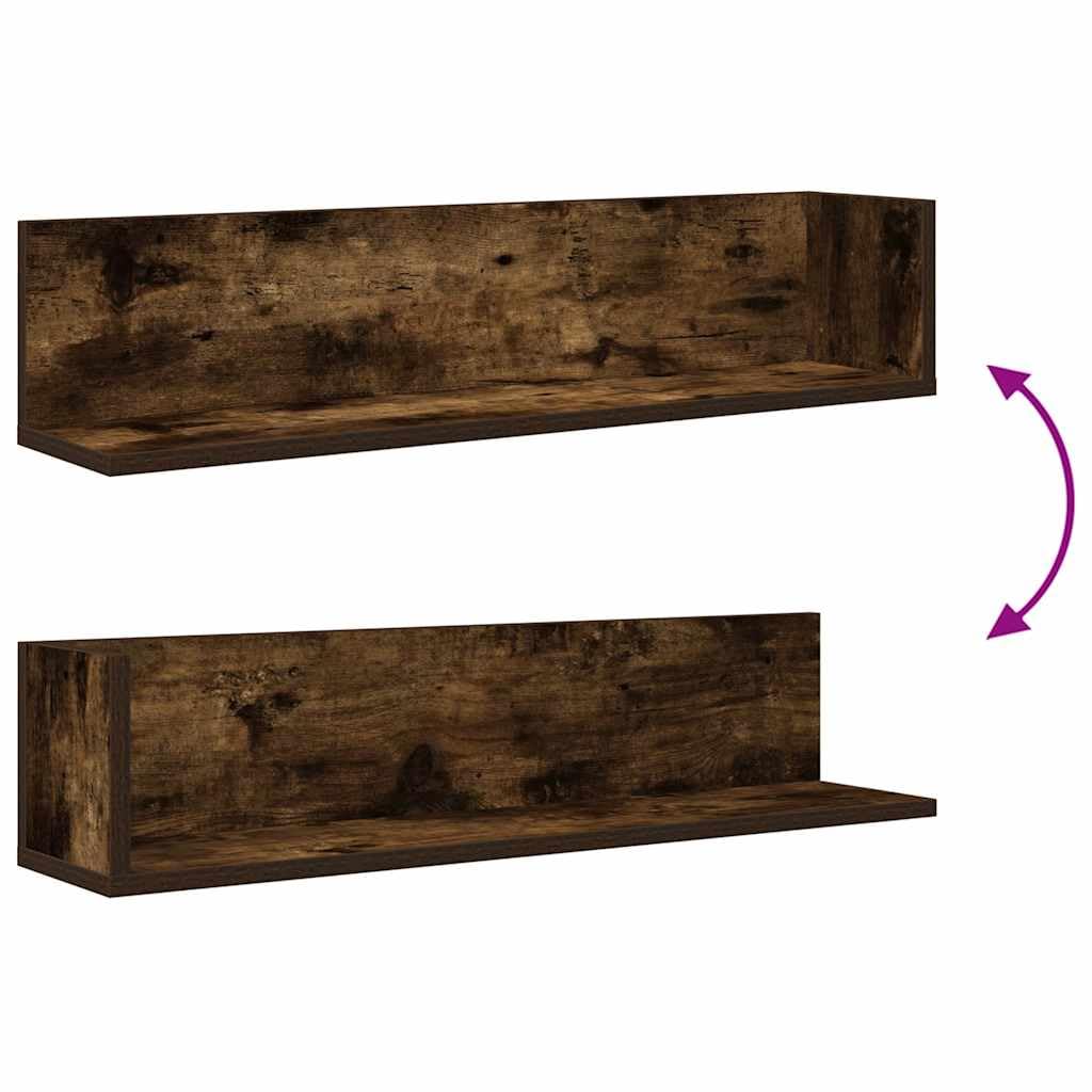 Wandregal Set 2 STK aus Holzwerkstoff Räuchereiche 75 x 16,5 x 16,5 cm Schweberegal mit 20 kg Belastbarkeit Modernes Design für Wohnzimmer Schlafzimmer Flur