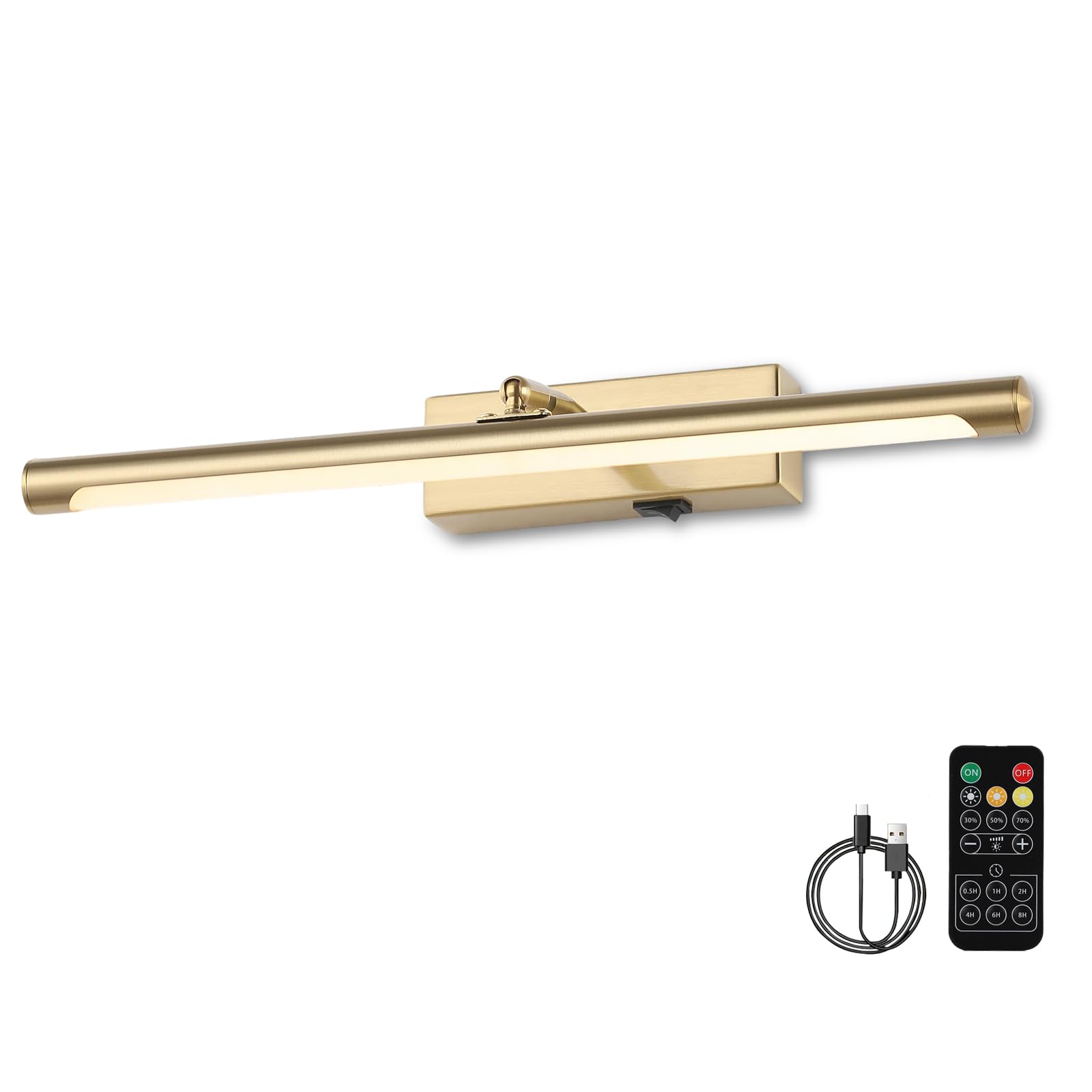 Picture Light for Wall Battery Operated, 16" Rechargeable Art Light with Remote and Timer for Painting, 3 Color Temps, Wireless Wall Light for Display, Artwork, Portrait, Gallery, Gold