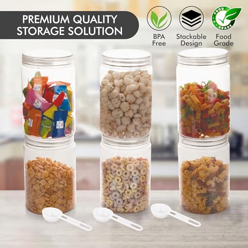 Image of Homeor Plastic Storage Jar & Containers With Spoon, Airtight & BPA Free Containers for Kitchen Storage, Grocery Kitchen Container, Multipurpose Jar, Fridge Storage Container, 2000 ML Set 6 Transparent