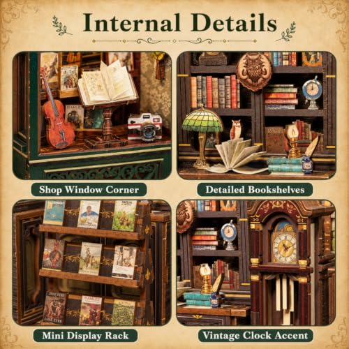 Image of Wanna Party Bookstore DIY Book Nook Kit, 3D Wooden Miniature House Puzzle, Bookshelf Insert Decor with Cozy Library Scene, Craft Building Kit for Adults & Teens 14+, Creative Room Decoration Gift