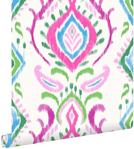 papier peint baroque vert et rose 53 cm x 10.05 m - ESTAhome
