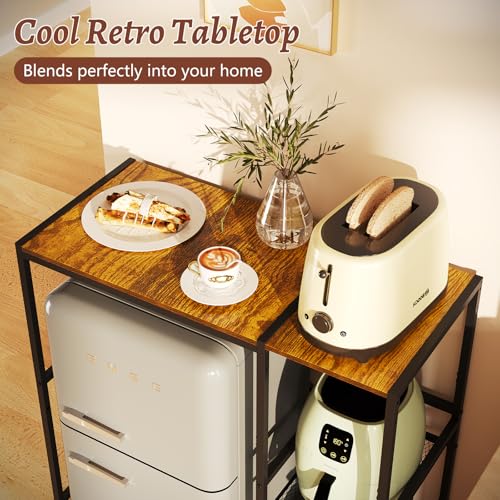Image of Mini Fridge Stand with Storage Shelves Dorm Microwave Stand Reversible