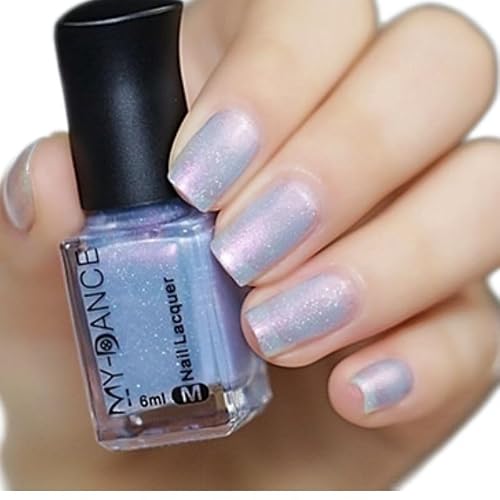 IMGDD Pearl Iridescent Lavender Nail Polish, Quick Dry Long Lasting Pastel Purple Blue Aurora LIlac Nail Lacquer, Shimmer Shiny Nail Art Polish Air Fast Drying DIY Manicure for Women Girls (01, 6ml)