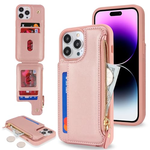Étui portefeuille iPhone 14 Pro Max avec poche zippée cuir