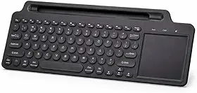 Teclado Sem Fio Bluetooth + 2.4GHz com Touchpad Integrado e Suporte para Tablet e Celular - Layout ABNT2 Brasileiro com Teclas Multimídia | Controle Total para Smart TV, Notebook e PC