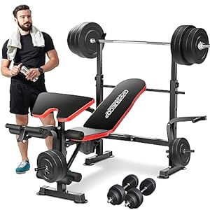 OPPSDECOR 6 in 1 600lbs Weight Bench Set with Squat Rack, Bench Press Set with Barbell Rack, Adjustable Incline Strength Training Workout Bench with Leg Developer Preacher Curl for Home Gym PXZXYX1