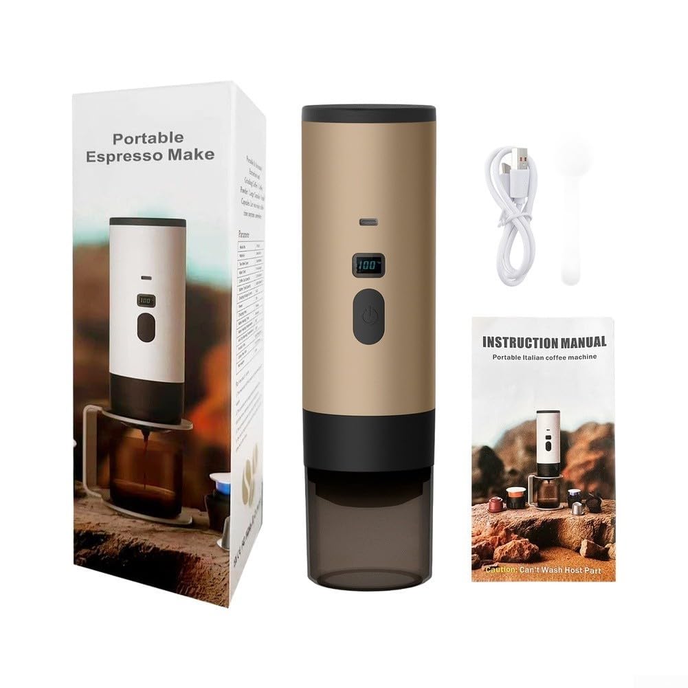 QOXEZY Elektrische Kaffeemaschine 90ml ABS Edelstahl Leicht(Gold)