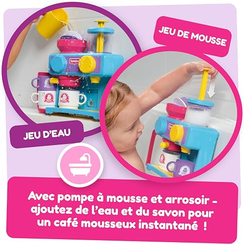 Tomy Toomies Bade-Barista, Wandmontiertes Baby-Badespielzeug als Café & Schaumbad-Spielküche für Kleinkinder - Küchen-Set: 3 Tassen, 1 Krug, 1 Shaker – ab 18 Monaten für Mädchen & Jungen
