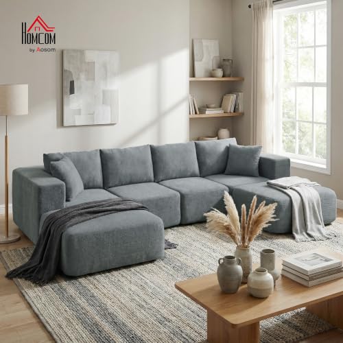 Image of HOMCOM 116 inch Modular Sectional Sofa 4 Seat Boneless U Shape Dark Gray
