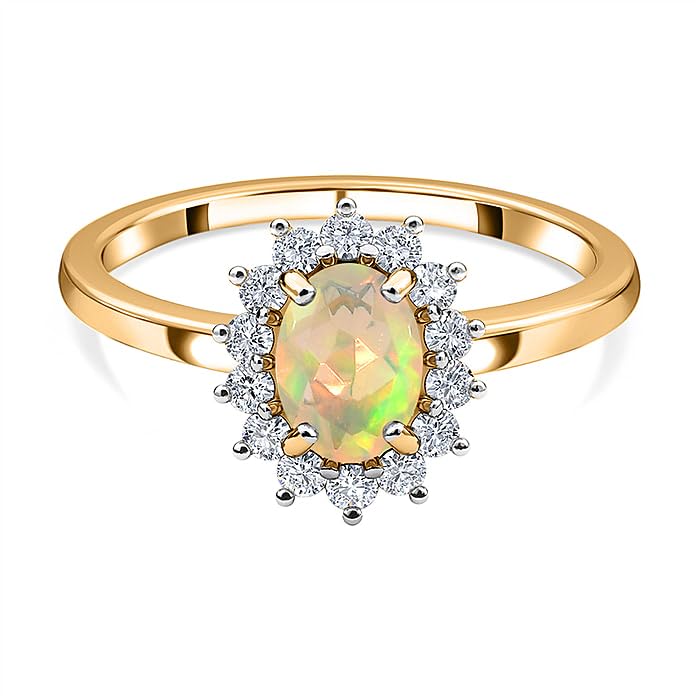 Ethiopian Welo Opal October Birthstone Princess Diana Inspired Halo Ring in 18K Yellow Gold Vermeil Overlay Sterling Silver for Women (GH0174J-Opal Ring_12)-image-5