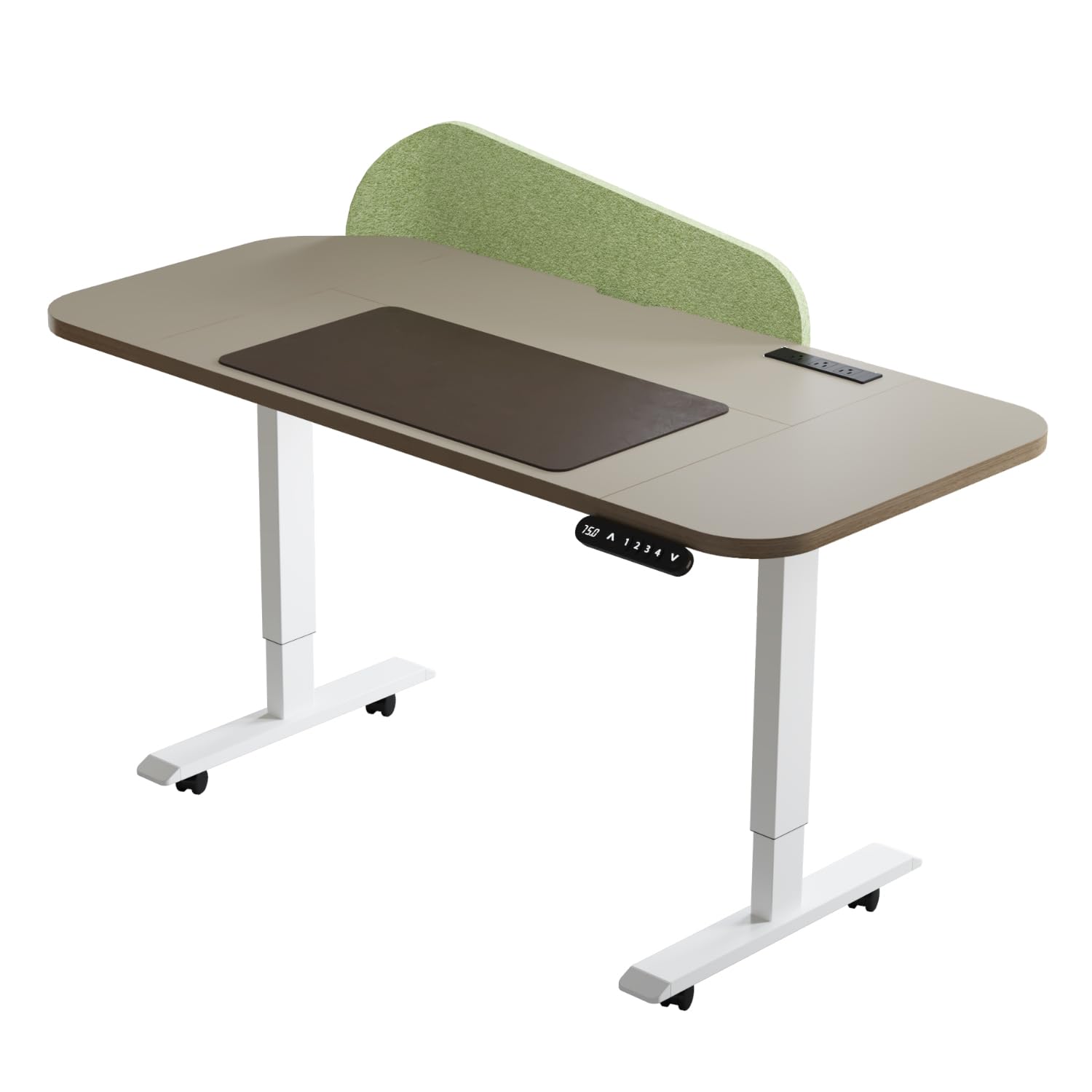 Radlove Electric Standing Desk 63 x 30'', Ergonomically Curved Desktop with Outlet, Lockable Casters, 4 Memory Keys, Easy to Set Home Office Desk,