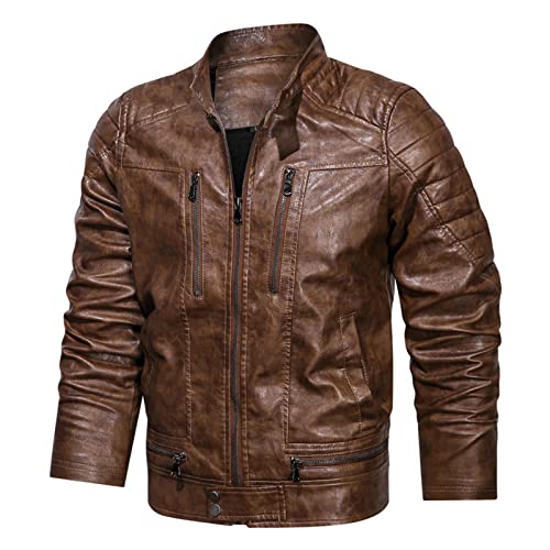 MANYMANY Chaqueta de Cuero Casual para Hombre - Chaqueta de Moto de Piel sintética Suave Abrigo con Bolsillos Cover