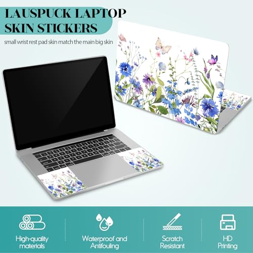 Image of Laptop Skin Sticker Decal, 12 inch 13 inch 13.3 inch 14 inch 15 inch 15.4 inch 15.6 inch Universal Vinyl Notebook Skin Sticker Cover Art Protector Decal with Free 2 Wrist Pads, Beautiful Floral White