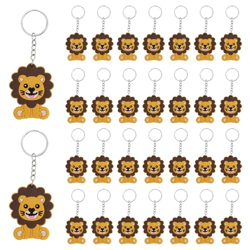 30 Stück Tierschlüsselanhänger der Karikatur, Mini Waldtiere Schlüsselanhänger Löwe, Silikon Kindergeburtstag Tier Schlüsselanhänger für Party Mitgebsel, Kinderggeburtstag Party Mitgebsel ( Löwe )