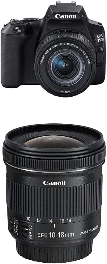Canon EOS 250D + EF-S 18-55mm f/4-5.6 IS STM Lens - Black With EF-S 10-18mm f/4.5-5.6 IS STM Lens - Black