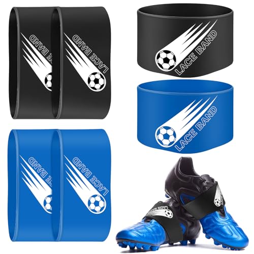 Patelai 4 Pcs Soccer Cleat Lace Cover Sports Shoe Band Protector Soccer Shoe Cleat Bands Youth Adult (Youth,Blue,Black)