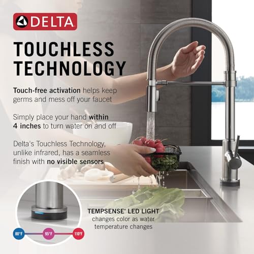 Image of Delta Faucet Trinsic Touch Kitchen Faucet with Touchless Technology, Brushed Nickel Pro Commercial Style Kitchen Faucet, Kitchen Faucets with Pull Down Sprayer, Arctic Stainless 9659TL-AR-DST
