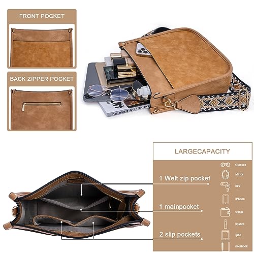 Image of HKCLUF Crossbody Bags for Women Trendy Vegan Leather Hobo Handbags With 2PCS Adjustable Guitar Strap Shoulder Bucket Bags