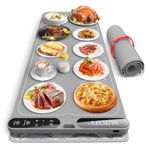 Warming Mat for Food-Extra Large (40x15 Inches) -Electric Silicone Food Warmer Trays for Chafing Dishes & Buffet,7 Temperature Settings, 8H Timer,Portable Roll-Up Design & Insulation Pad for Parties