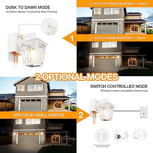 Image of Ehaho Porch Lights with GFCI Outlet Aircraft Grade Aluminum Alloy-White 1PC | Dusk to Dawn Outdoor Lights Waterproof IP 68 Upgraded 3 Lighting Modes Exterior Light with Plug for Front Door Patio Garage