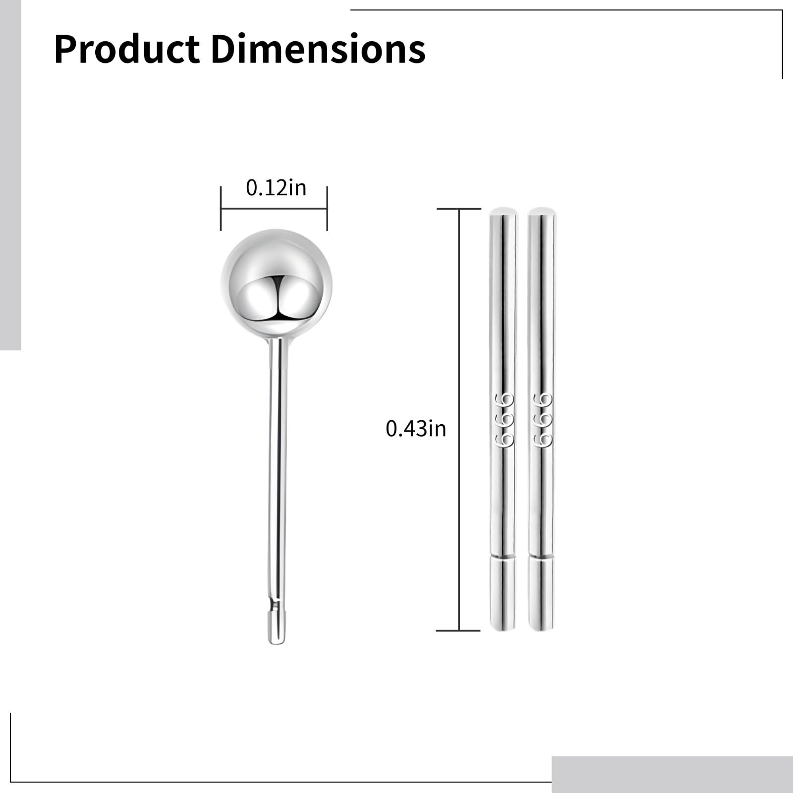 Pendientes de plata de ley S999 con tachuelas de bola, hipoalergénicos para orejas sensibles, aretes de plata pura 99.9% para dormir, ducharse y uso diario